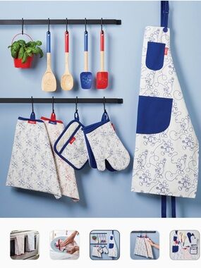 Disney Home
Bon Voyage Kitchen Towels 2-PIECE COTTON TEA TOWEL SET blue /red new